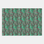 Rote und grüne Weihnachtsbäume und Rentiere Geschenkpapier Set (Vorderseite 2)