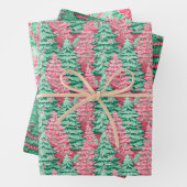 Rote und grüne Weihnachtsbäume und Rentiere Geschenkpapier Set (Beispiel)