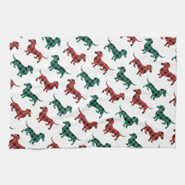 Rote und grüne WeihnachtsDackel-Land-Küche Geschirrtuch