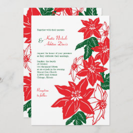 Rote und grüne Weihnachtsfeiertage Poinsettias Einladung