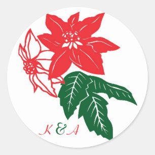 Rote und grüne Weihnachtsfeiertage Poinsettias Runder Aufkleber