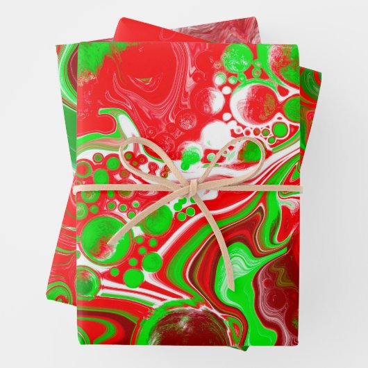 Rote und grüne Weihnachtsfische Wirbel Marmor Geschenkpapier Set (Beispiel)