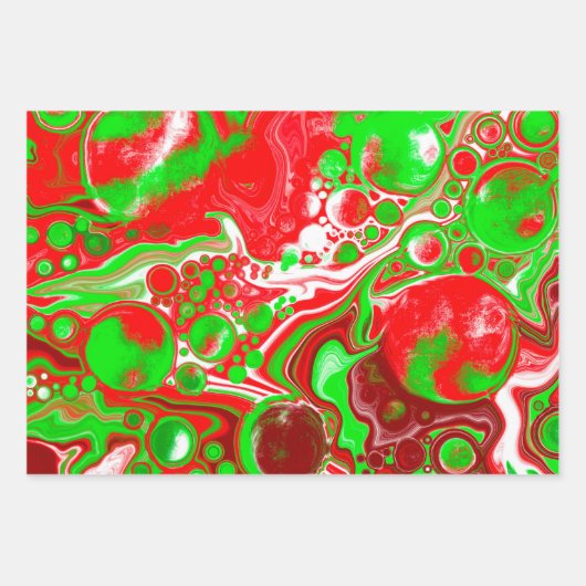 Rote und grüne Weihnachtsfische Wirbel Marmor Geschenkpapier Set (Vorderseite)