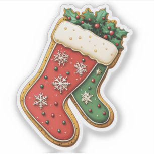 Rote und grüne Weihnachtsgebäck Strümpfe Keks Aufkleber