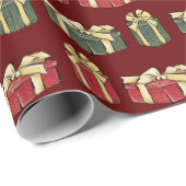 Rote und grüne Weihnachtsgeschenke Rotes Wrapping Geschenkpapier (Rolleneckpunkt)