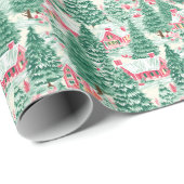 Rote und grüne Weihnachtshäuser Geschenkpapier (Rolleneckpunkt)