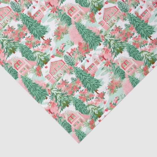 Rote und grüne Weihnachtshäuser Seidenpapier (Ausschnitt)