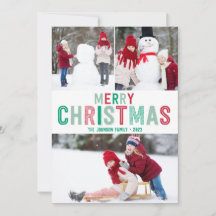 Rote und grüne Weihnachtskarten mit drei Bildern