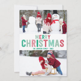 Rote und grüne Weihnachtskarten mit drei Bildern Feiertagskarte