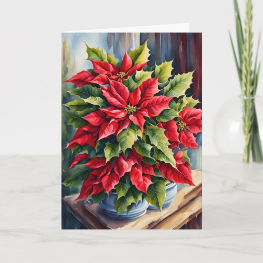 Rote und grüne Weihnachtspoinsettias Karte (Vorderseite)