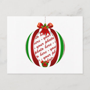 Rote und grüne Weihnachtsschmuck-Foto Feiertagspostkarte