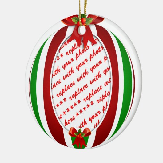 Rote und grüne Weihnachtsschmuck-Foto Keramik Ornament (Links)