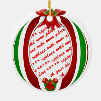 Rote und grüne Weihnachtsschmuck-Foto Keramik Ornament
