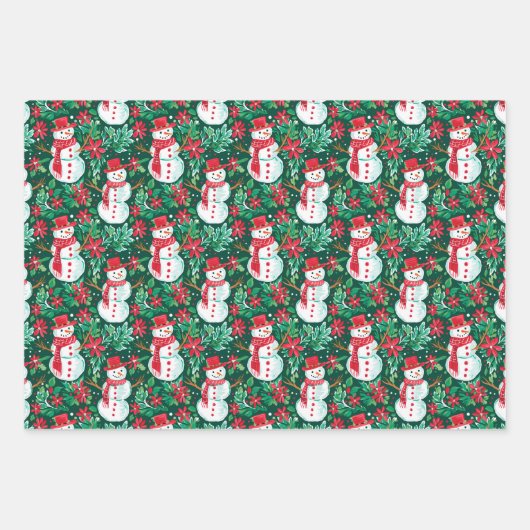 Rote und grüne Weihnachtsschmuck & Snowmen Geschenkpapier Set (Vorderseite 3)