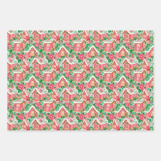 Rote und grüne Weihnachtsschmuck & Snowmen Geschenkpapier Set (Vorderseite 2)