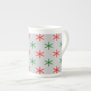 Rote und grüne Weihnachtsschneeflocken China Tasse