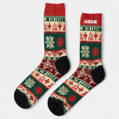 Rote und grüne Weihnachtssocken mit Namen Socken (Linkes Detail)