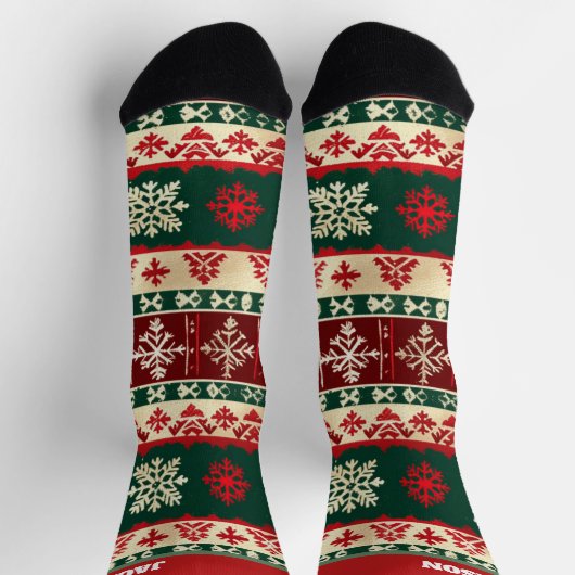 Rote und grüne Weihnachtssocken mit Namen Socken (Oben)