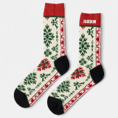 Rote und grüne Weihnachtssocken mit Namen Socken (Linkes Detail)
