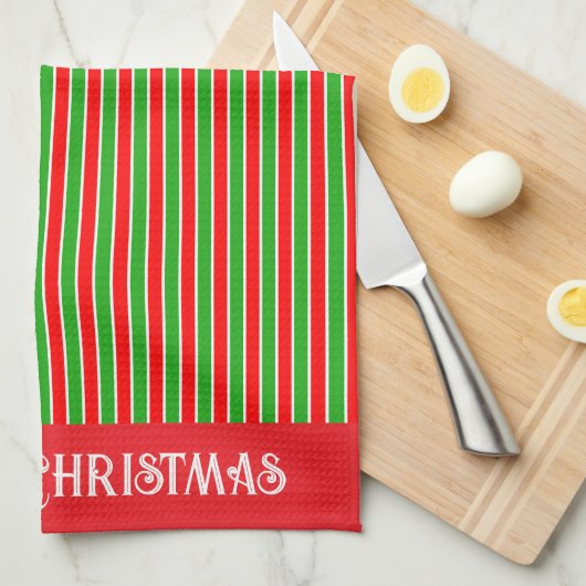 Rote und grüne Weihnachtsstreifen Geschirrtuch (Viertel Falte)