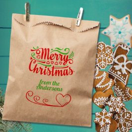 Rote und grüne Weihnachtstypografie - Kraft-Tasche Geschenktütchen