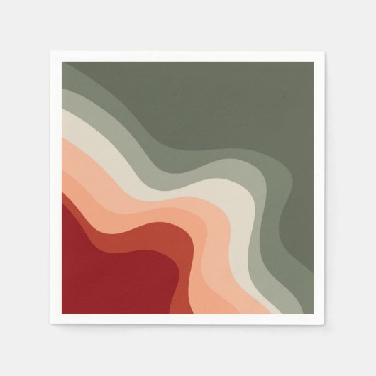 Rote und grüne Wellen im Retrostil Serviette (Vorderseite)