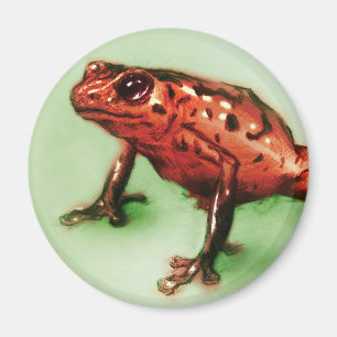 Rote und grüne Wildkunst, Round Magnet - Frosch