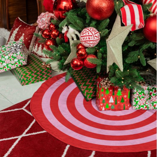 Rote und hellrosa Ringmuster Polyester Weihnachtsbaumdecke