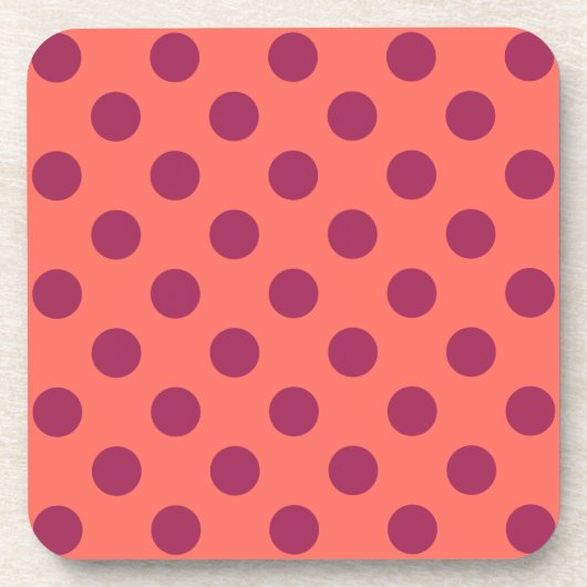 Rote und lebende Korallenpolka-Punkte Getränkeuntersetzer (Vorderseite)