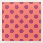Rote und lebende Korallenpolka-Punkte Glasuntersetzer (Vorderseite)