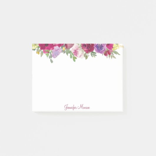 Rote und lila Aquarellfarben-Blume personalisiert Post-it Klebezettel (Vorderseite)