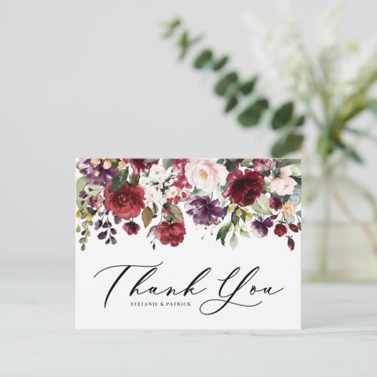 Rote und Lila Blumengarten Vielen Dank Postkarte (Stehend Vorderseite)