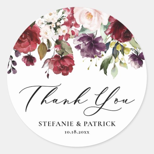 Rote und Lila Blumengarten Vielen Dank Runder Aufkleber (Vorderseite)