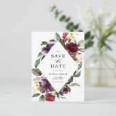 Rote und Lila Blumenrahmen Save the Date Ankündigungspostkarte (Stehend Vorderseite)