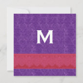 Rote und Lila Damask Monogram Wedding V14 Einladung (Rückseite)