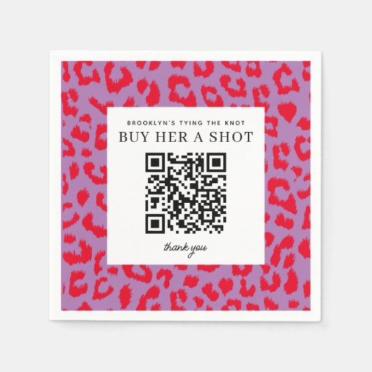 Rote und Lila Girl Leopard Print Bachelorette Serviette (Vorderseite)