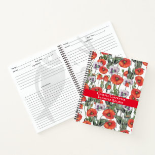 Rote und Lila Poppies Muster Personalisierte Rezep Notizblock