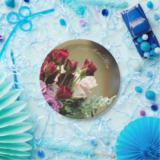 Rote und Lila Rose Pappteller (Party)