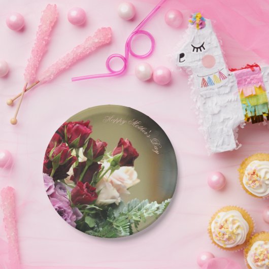 Rote und Lila Rose Pappteller (Party)