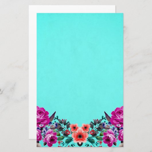 Rote und lila Rose türkis Briefpapier (Vorne/Hinten)