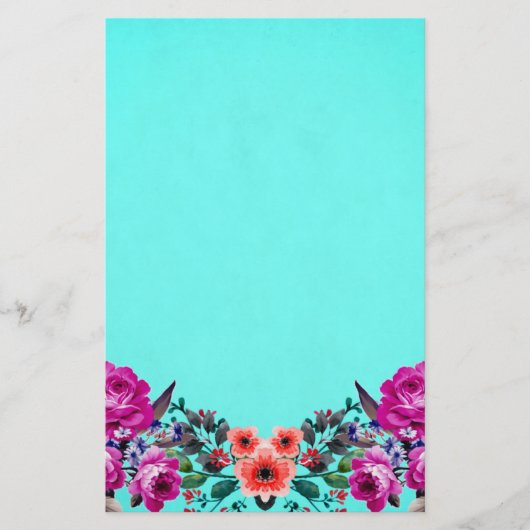 Rote und lila Rose türkis Briefpapier (Vorderseite)