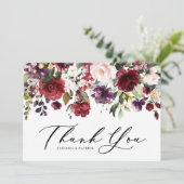 Rote und Lila Wasserfarben Blumengarten Hochzeit Dankeskarte (Stehend Vorderseite)