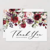 Rote und Lila Wasserfarben Blumengarten Hochzeit Dankeskarte (Vorne/Hinten)