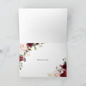 Rote und Lila Wasserfarben Blumengarten Hochzeit Dankeskarte (Innenseite)