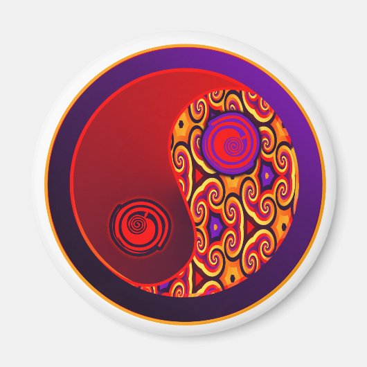 Rote und Lila Wirbel Yin Yang Magnet (Vorne)