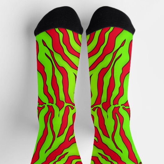 Rote und Limone Tiger Streifen Tierfarbe 1 Socken (Oben)