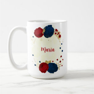 rote und marineblaue Blumen goldene Blätter Hochze Kaffeetasse