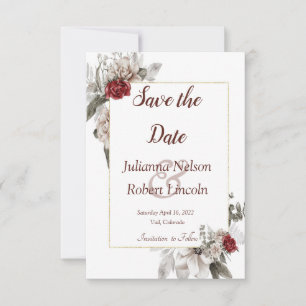 Rote und nebelige Aquarell-Blumen- Save-the-Date-E Einladung