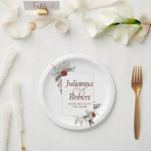 Rote und nebelige Wasserfarbe Floral-Hochzeitspapi Pappteller