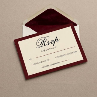 Rote und neutrale Vintage-Hochzeit RSVP Karte